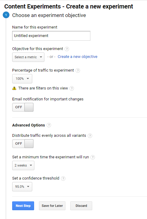 Percentage of traffic to experiment